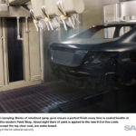 Precision spraying: Banks of robotised spray guns ensure a prefect finish. Precision spraying: Banks of robotised spray guns ensure a prefect finish.