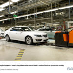 On the way to market: A new Saab 9-5 is pulled of the line at the Saab's state-of-the-art production facility On the way to market: A new Saab 9-5 is pulled of the line at the Saab's state-of-the-art production facility