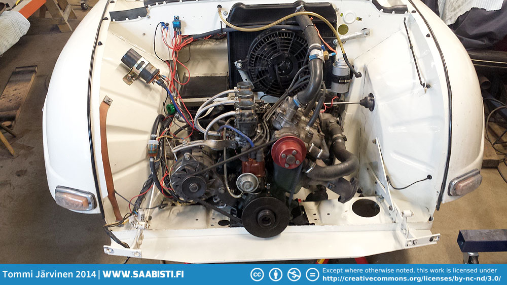 Engine back in the car, with new mounts and the steering rack replaced.