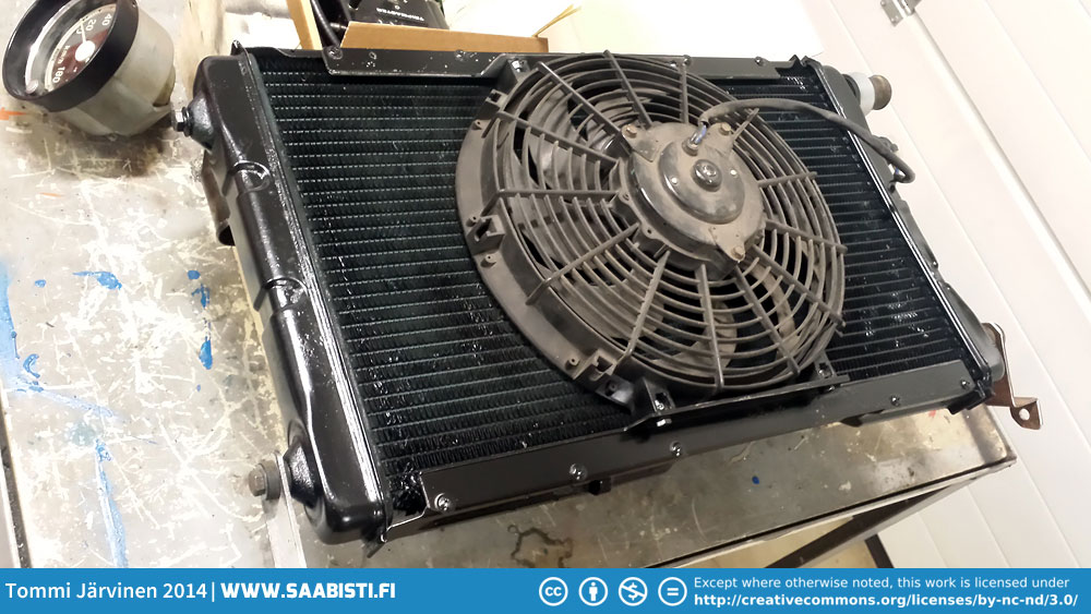 A Saab 99 bigger radiator will replace the stock V4 radiator.